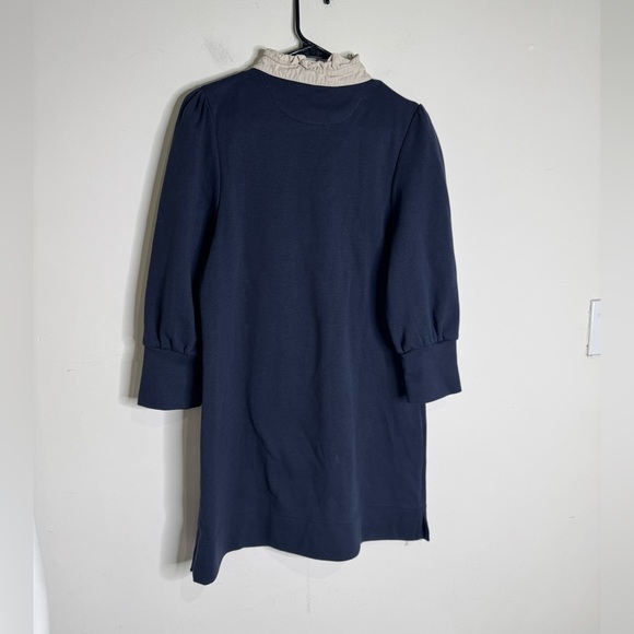 Pomander Place Tuckernuck Charlotte Terry Shirt Dress Navy/Cream Ruffle Collar - Picture 4 of 9